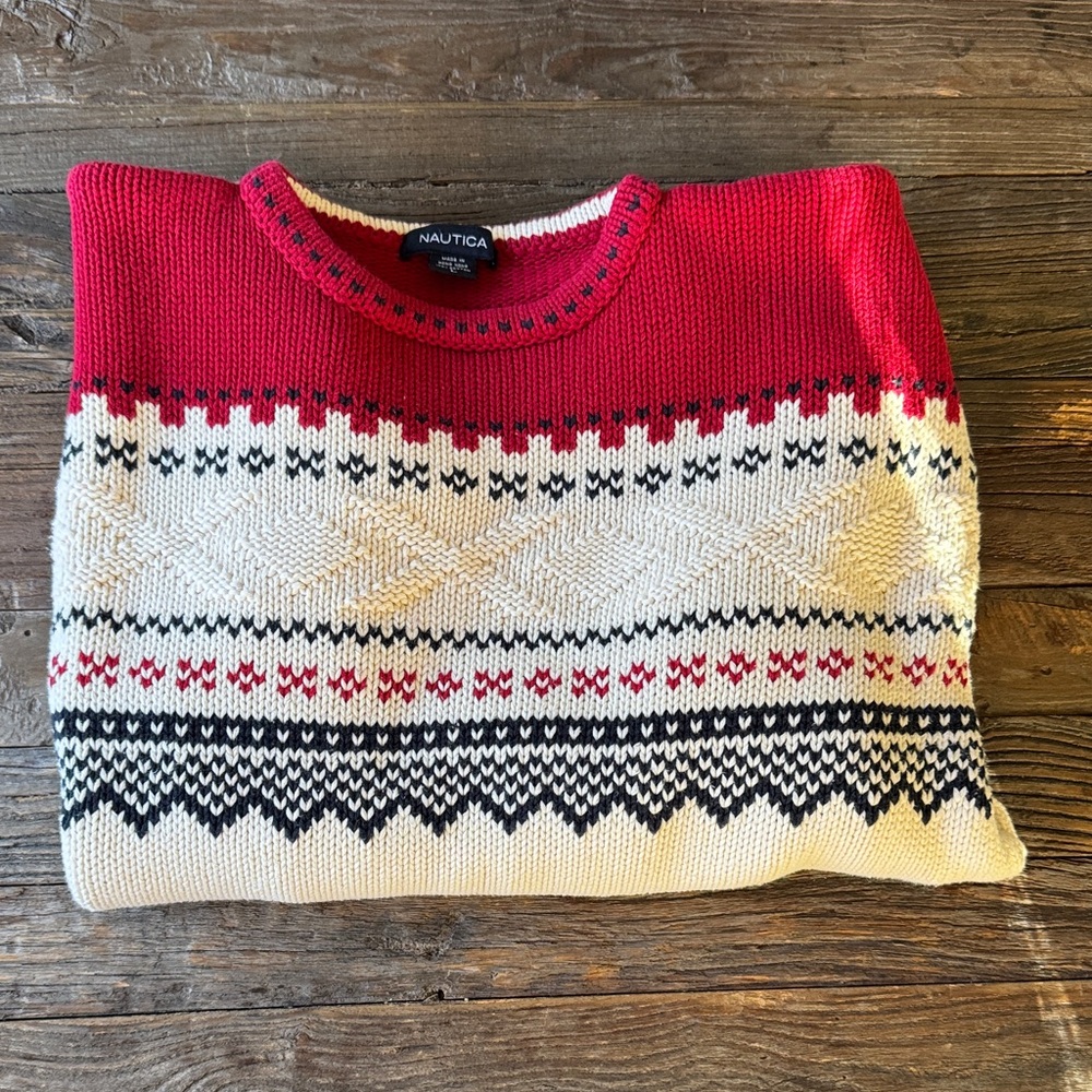 Nautical cotton crew neck faire isle sweater preloved size Large